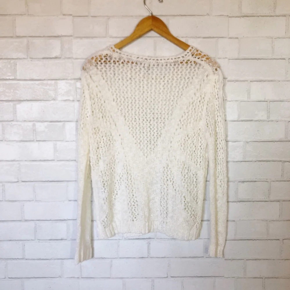 Amuse Society White Cream Boho Tassel Very Soft Open Weave Sweater Top